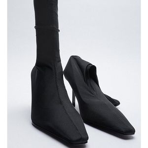 🔥ZARA Sock-Style Fabric High-Heel ankle Boots